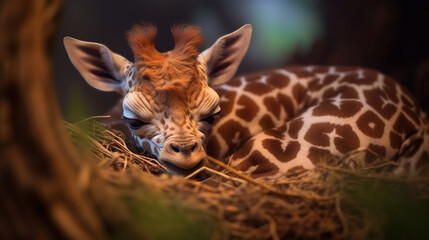 Obraz premium tiny Giraffe sleeping created with Generative Ai