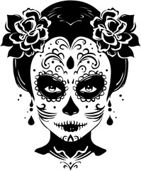 Femme Sugar skull style vector Portrait in Traditional Mexican Style