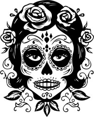 Femme Sugar skull style vector Portrait in Traditional Mexican Style