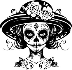 Fototapeta premium Femme Sugar skull style vector Portrait in Traditional Mexican Style