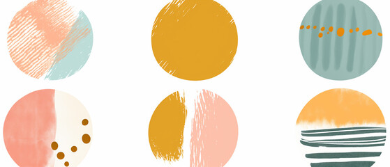 Conjunto de 6 formas coloridas e abstratas nas cores amarelo, bege, laranja, azul e rosa isoladas no fundo branco - Ilustração estilo clipart