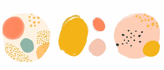 Fotobehang Conjunto de tres formas coloridas e abstratas nas cores amarelo, bege, laranja, azul e rosa isoladas no fundo branco - Ilustração estilo clipart © vitor