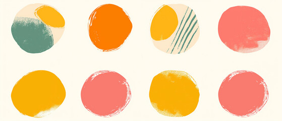 Conjunto de oito formas coloridas e abstratas nas cores amarelo, bege, laranja, azul e rosa isoladas no fundo branco - Ilustração estilo clipart - obrazy, fototapety, plakaty