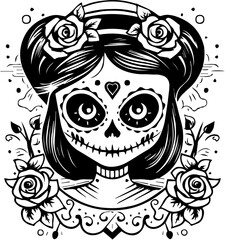 Femme Sugar skull style vector Portrait in Traditional Mexican Style