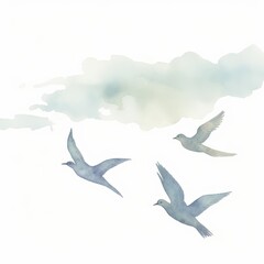 Aquarell von einem Vogelschwarm der gegen den Himmel fliegt Illustration