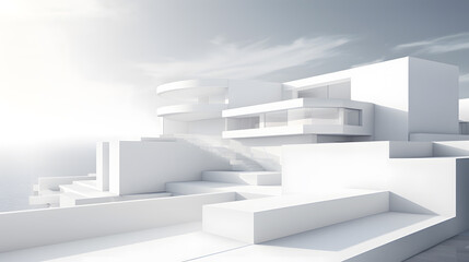 Abstract architecture background. 3D render of modern architecture with white buildings and blue sky