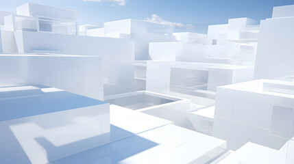 Abstract architecture background. 3D render of modern architecture with white buildings and blue sky