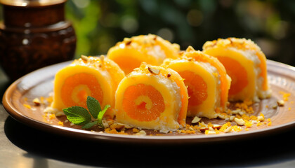 orange roll barfi or barfi sweet or mithai