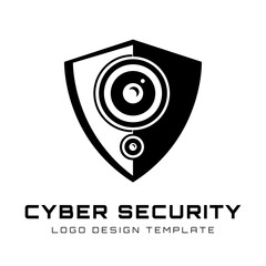 Illustration vector graphic logo design of Shield and CCTV camera in the center. Suitable for cyber security services.