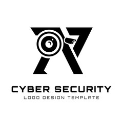 Illustration vector graphic logo design of Letter A, number 7 shape and CCTV Camera. Suitable for cyber security services.