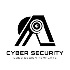 Illustration vector graphic logo design of letter A and CCTV Camera. Suitable for cyber security services.