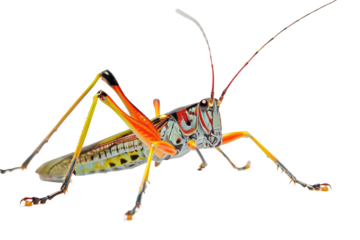 Close up of Grasshopper Insect isolated on transparent png background, entomology collection, anatomy of insect concept.
