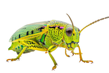 Fototapeta premium Close up of Grasshopper Insect isolated on transparent png background, entomology collection, anatomy of insect concept.