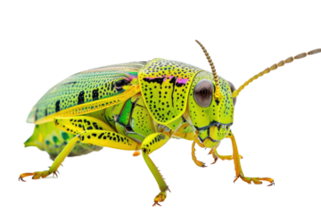 Close up of Grasshopper Insect isolated on transparent png background, entomology collection, anatomy of insect concept.