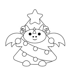 Cute Dragon in costume Christmas Tree in black and white