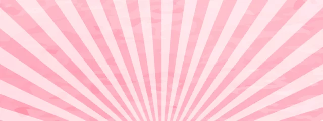 Fotobehang 水彩風の和風な集中線　サンバースト　ピンク　背景　横　横長  バナー © samemen