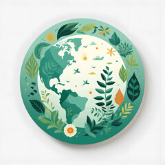 Planet with trees growing flat design. Save the planet concept. Save our environment.