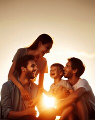 happy family leisure activities, silhouette photos, generative ai art illustration