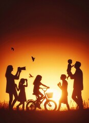 happy family leisure activities, silhouette photos, generative ai art illustration
