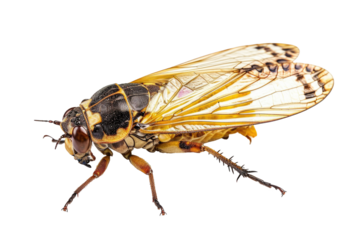 Close up of Cicada Insect isolated on transparent png background, entomology collection, anatomy of insect concept.