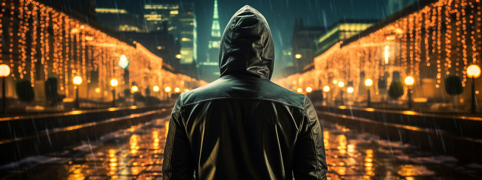 cybersecurity and hacker,coding,malware concept.Hooded computer hacker in cybersecurity on server room background.metaverse digital world technology.