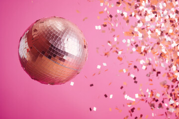 Pink  disco ball with pink disco lights