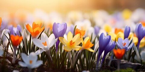 website banner showing beutiful spring flowers - generative ai