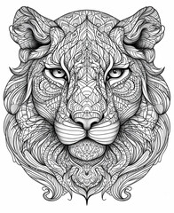 head of a lion with mandalas inside for paint very nice and white background. looking ahead