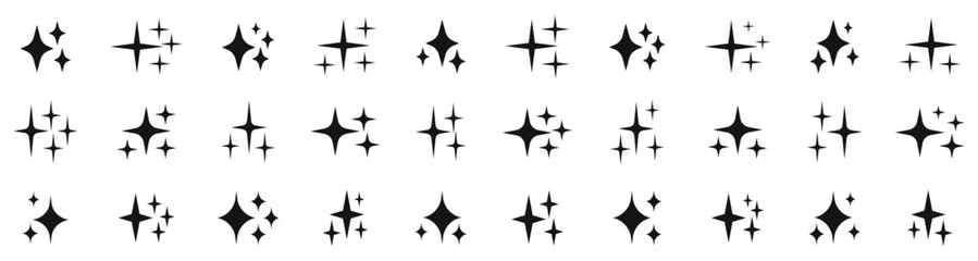 Star vector icons. Sparkle shape icons. Collection of star sparkles symbol.