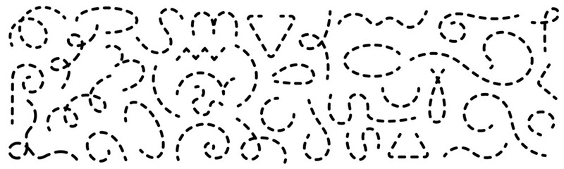 Dotted lines collection. Path line collection. Flight path vector. Route lines.