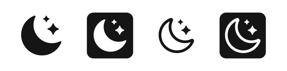 Night vector icon. Moon and stars. Night mode icons.
