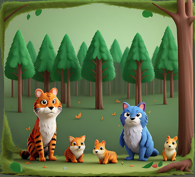 World Wildlife Day with the animal in forest , digital craft style.