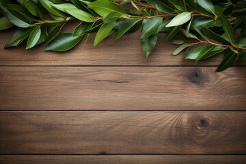 Wooden background with bay leaf. Generative AI