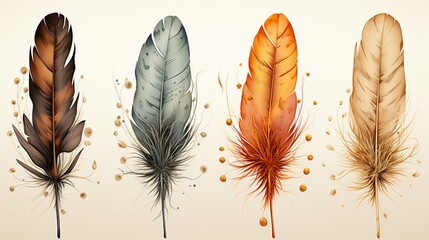 Vintage Feather Paint Isolated.