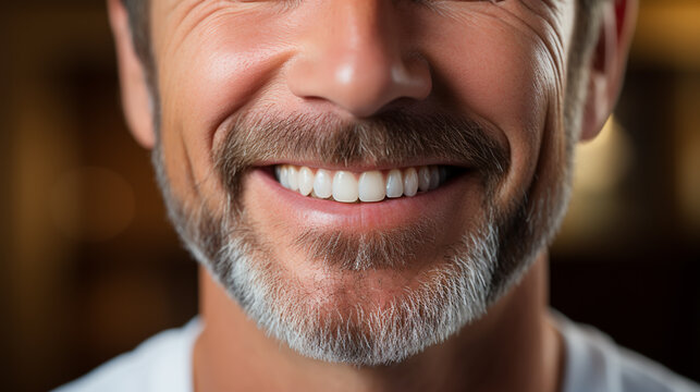 Detailed image of young man smiling with perfect white teeth