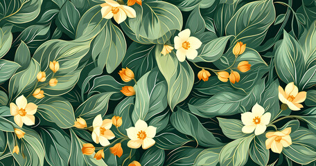 Nature background, abstract white frame in leaves and flowers