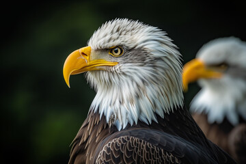 Obraz premium A closeup of a (bald ) sea eagle looking straight into the camera, Bald Eagle X. Bald headed eagle, side profile.