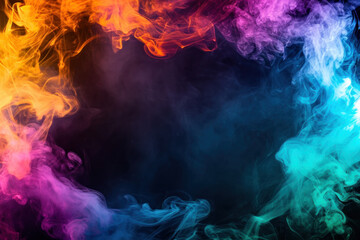 Fototapeta na wymiar Colourful smoke on a black background, frame made of smoke, copy space 