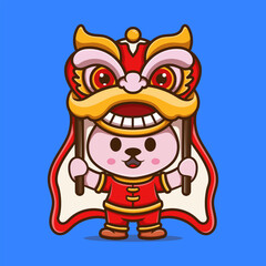 Cute Bunny Chinese New Year celebrates cartoon icon illustration. Flat design style