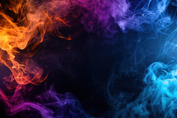 Obraz premium Colourful smoke on a black background, frame made of smoke, copy space 