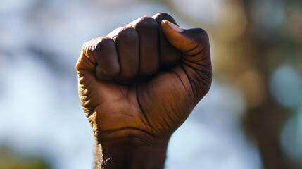 Photo of a group of black person with raised fists as a sign of fighting for their rights