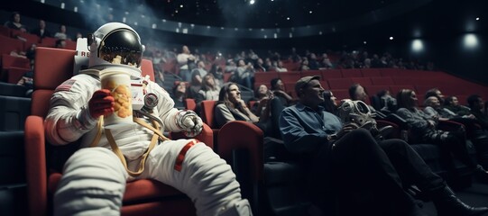 Fototapeta na wymiar Astronaut Enjoying Movie Time: A Cosmic Cinema Experience. Generative ai