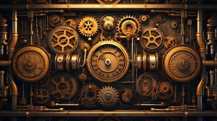 A steampunk style with gears pipes and clocks - obrazy, fototapety, plakaty