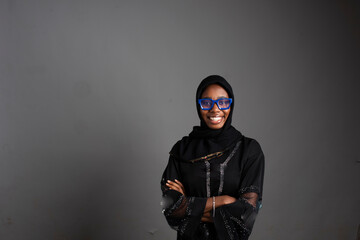 Obraz na płótnie Canvas African happy Muslim smiling lady