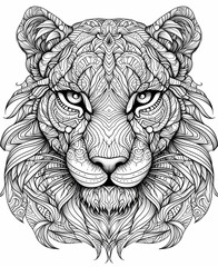 lion head for paint level adult with mandalas inside and white background