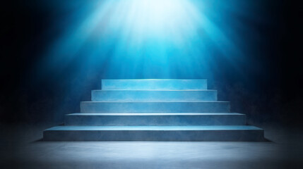 Stage light background, Studio room, Entertainment show, smoke, smog, neon spotlights, reflections of rays, concrete floor, interior texture for display products, Night empty stage