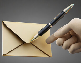 3D envelope with a pen and a hand with it