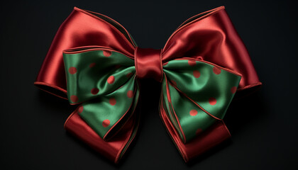 front view green semeni with red bow on dark surface