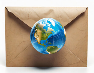 3D envelope with globe isolated over white_ clipping path included