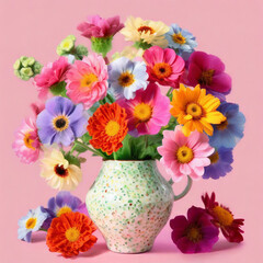Obraz premium Charming lilac pattern of forget-me flowers in a white vase